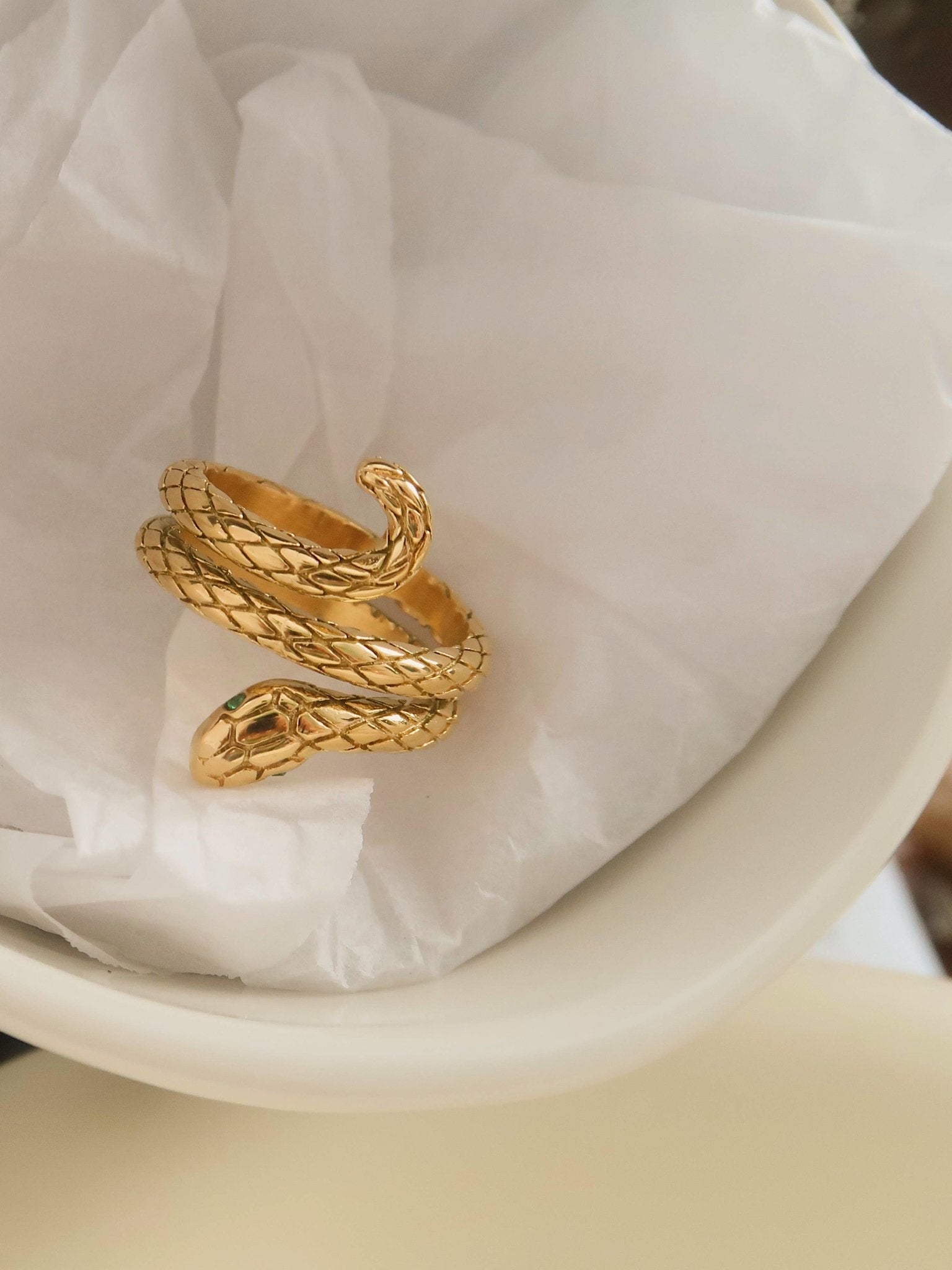 18k gold plated curved snake ring; chunky gold ring - Abigail Fox