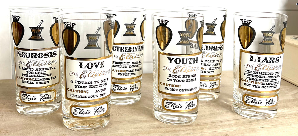 Rare Vintage Elixir Fixer Glasses, Set of 8, Circa 1960s — portmanteau  new york