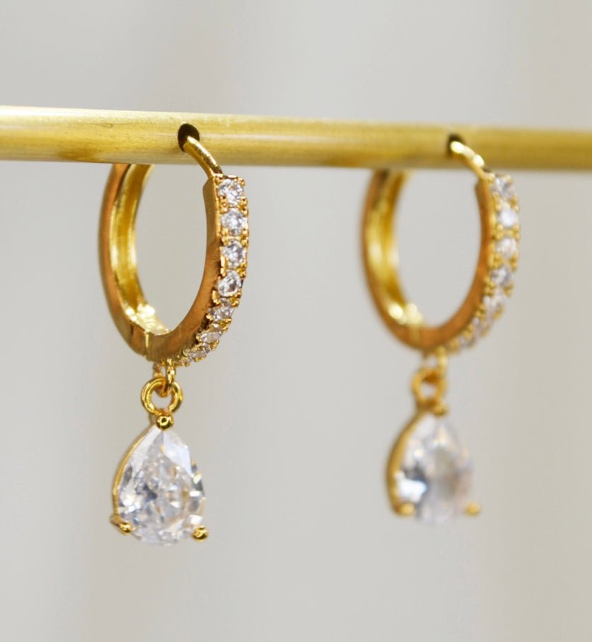 Clear CZ Heart Lock Huggies Earrings, 18K Gold & Sterling, Abigail Fox