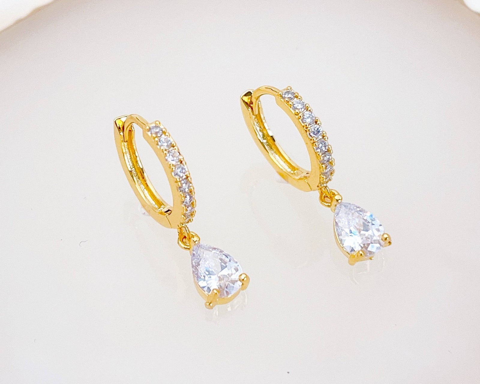 Clear CZ Heart Lock Huggies Earrings, 18K Gold & Sterling, Abigail Fox