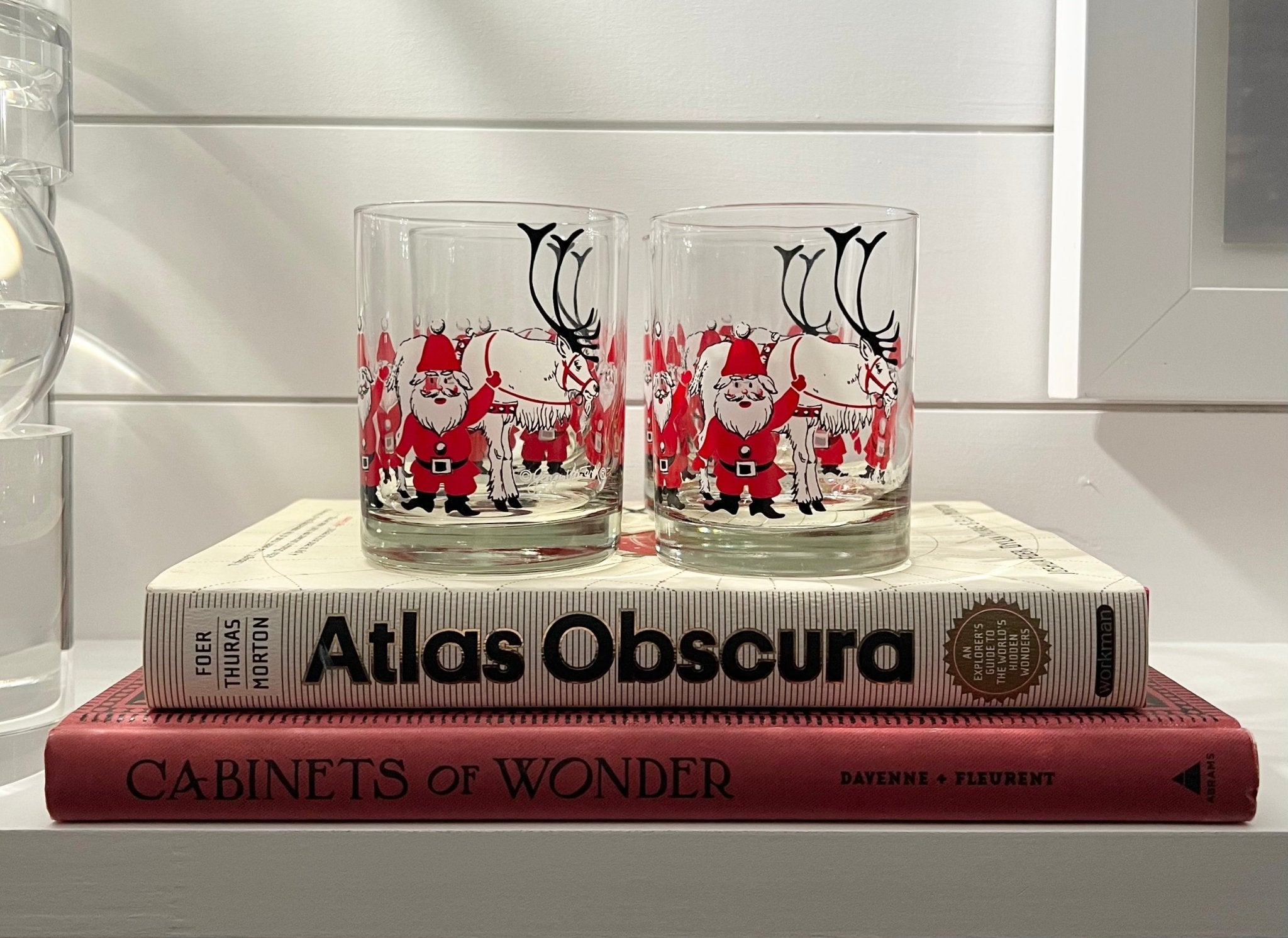 set 6 Vintage Christmas Santa & Reindeer Drinking Glasses Rare Set