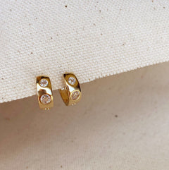 Clear CZ Heart Lock Huggies Earrings, 18K Gold & Sterling, Abigail Fox