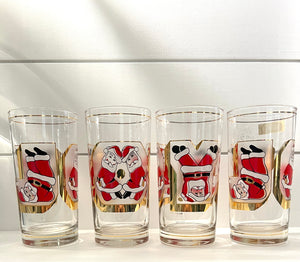 Culver, Signed Vintage Mid-Century Barware, Santa "Joy" Christmas Highball Glasses, Set of 4