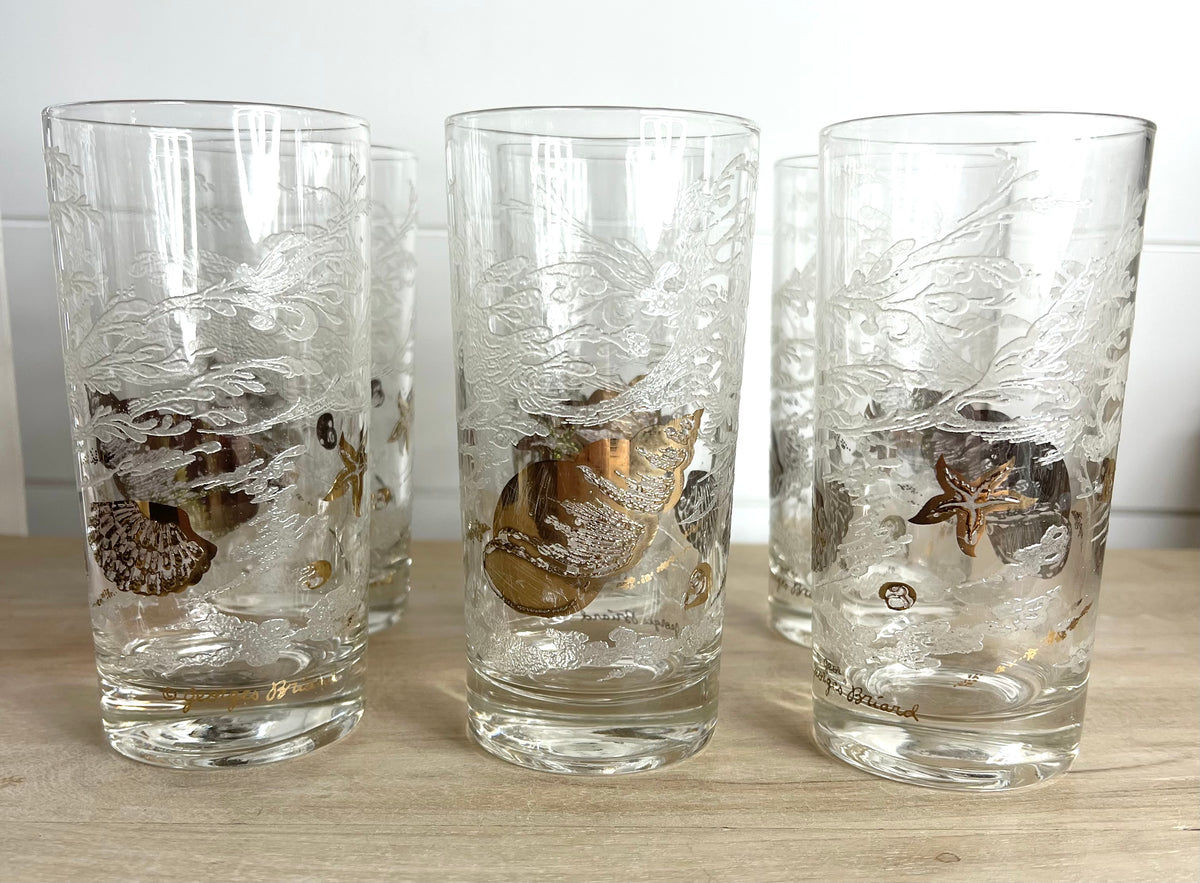 George Briard Black and 22K Gold Collins Glasses. Set of 4