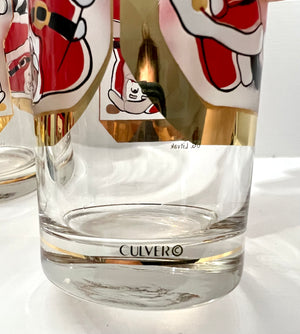 Culver, Signed Vintage Mid-Century Barware, Santa "Joy" Christmas Highball Glasses, Set of 4