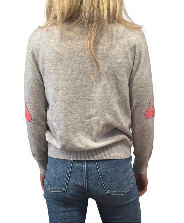 Nantucket Island Cashmere Crewneck Sweater in Fog grey pink and