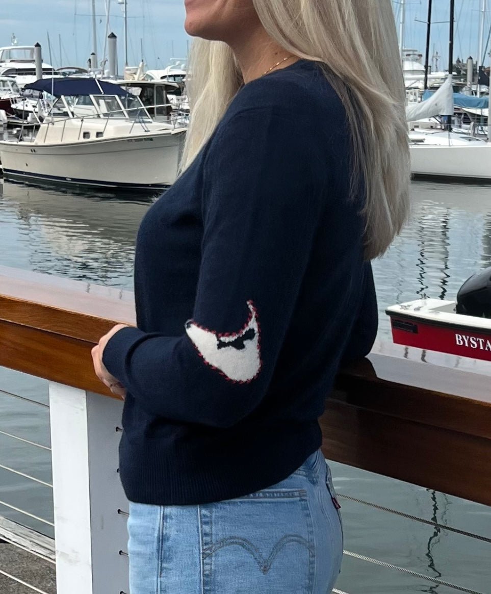 Nantucket Island Cashmere Sweater, Navy White and Red - Abigail